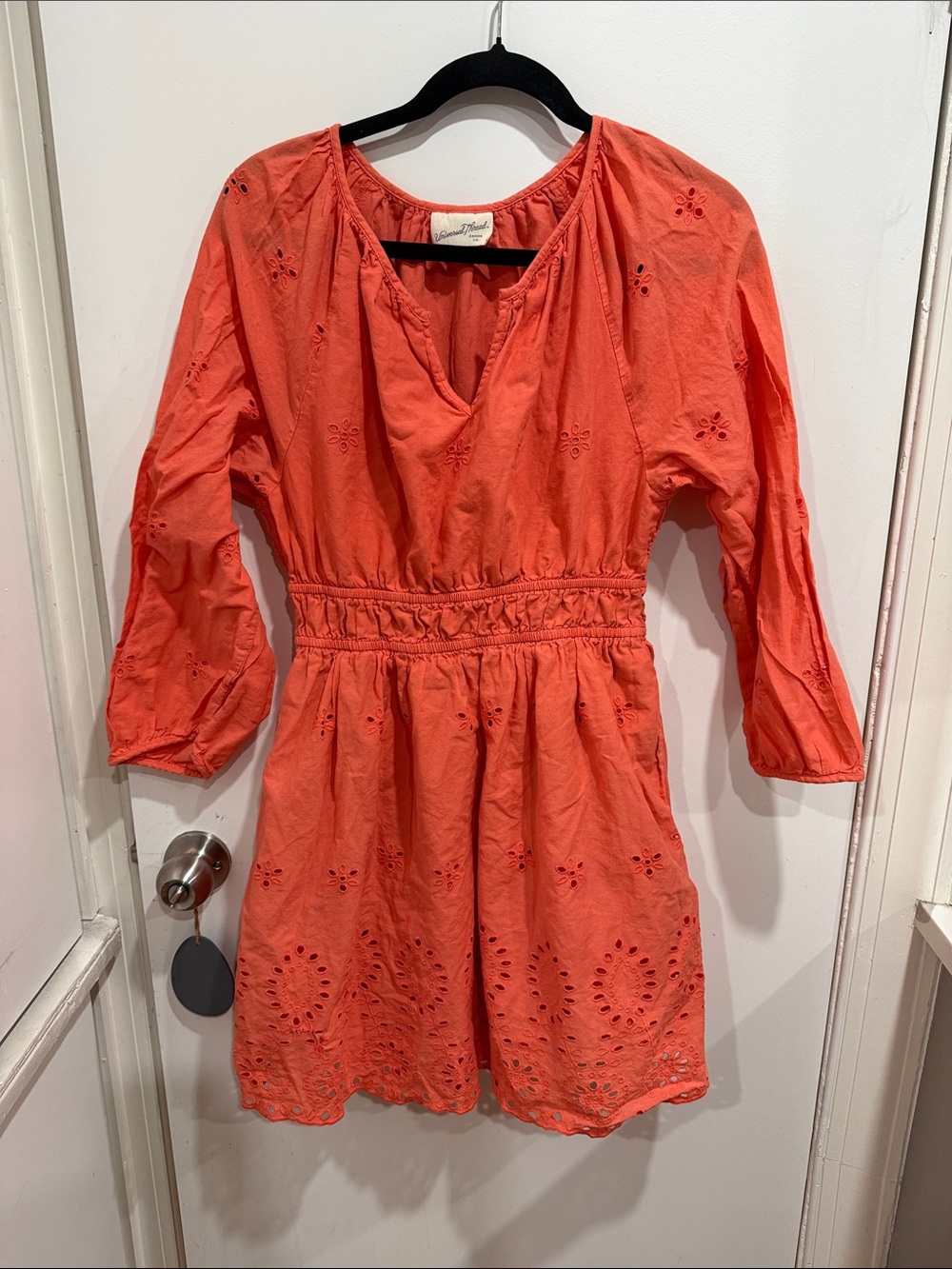 Embroidered Coral Eyelet Waist Dress